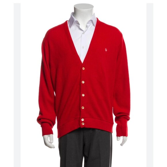 Christian Dior Vintage V-Neck Cardigan Red Sweater Men's   Size Large - Picture 1 of 11